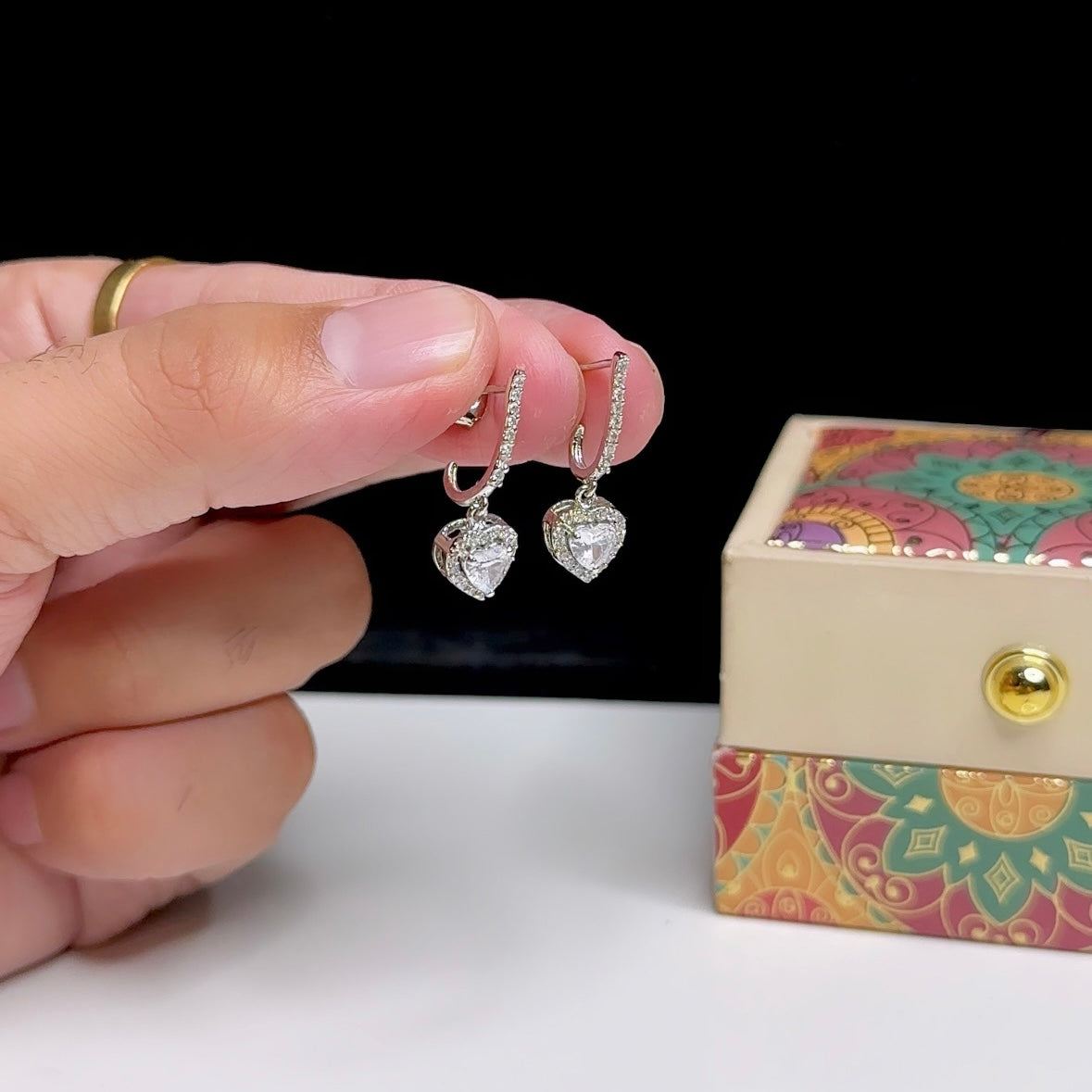 Silver Heart Solitaire Dangle Earrings