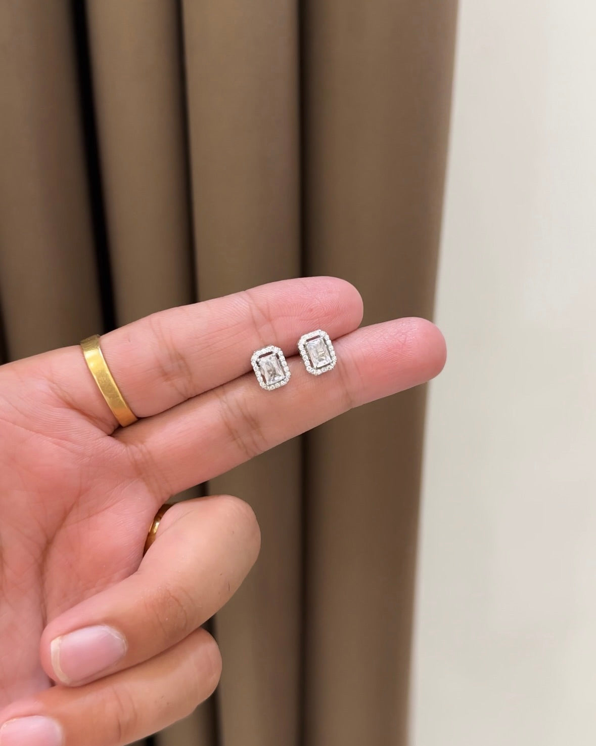 Rectangle Solitaire Earring Studs