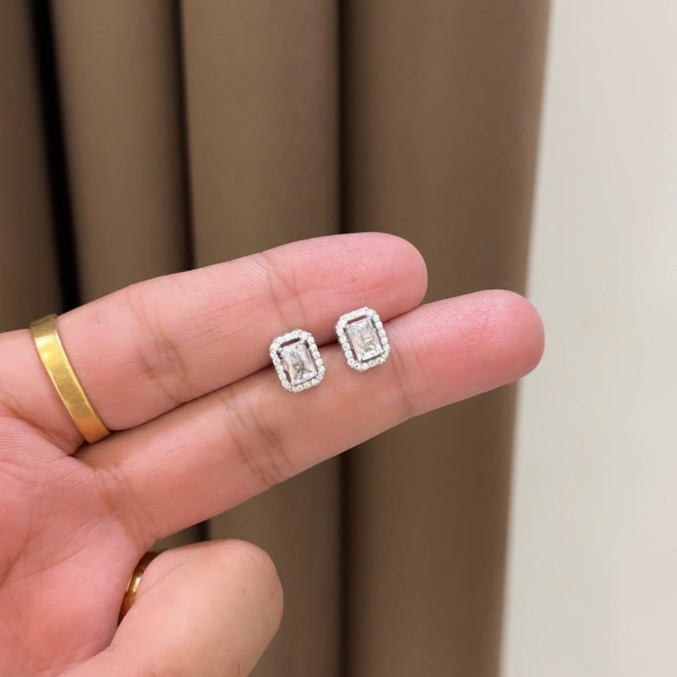 Rectangle Solitaire Earring Studs