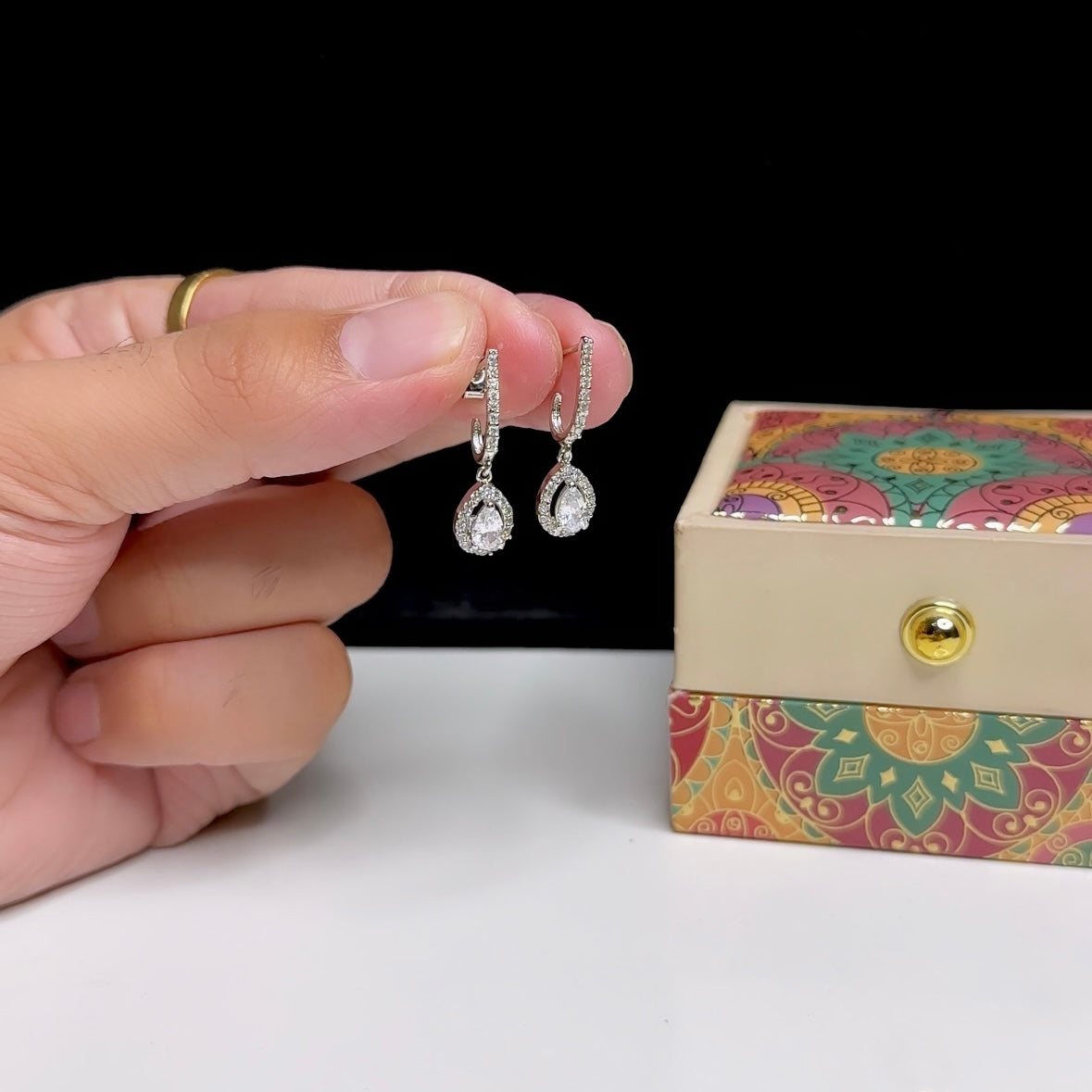 Silver Drop Solitaire Dangle Earrings
