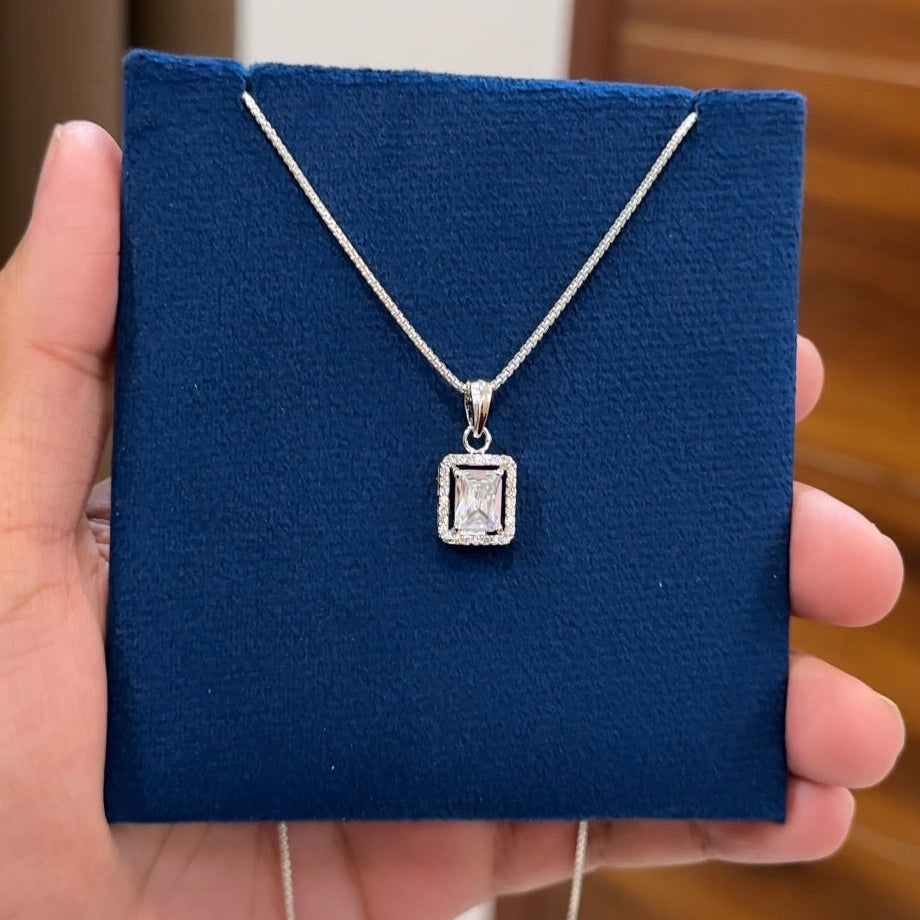 Solitaire Rectangle Pendant + Chain