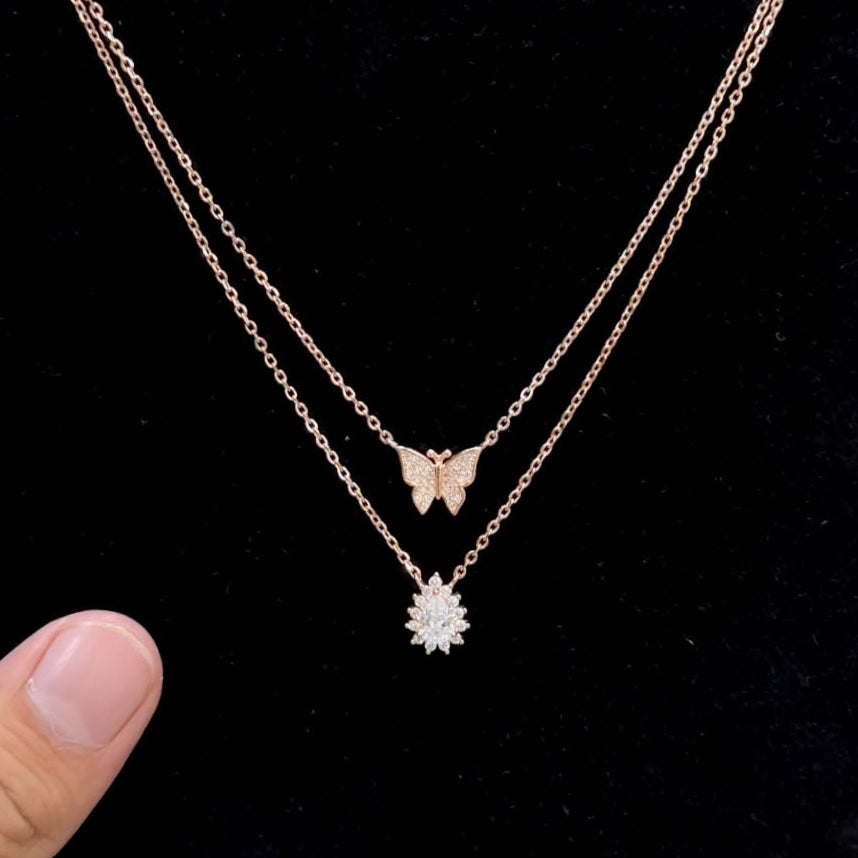 Rose Gold Layered Butterfly Chain