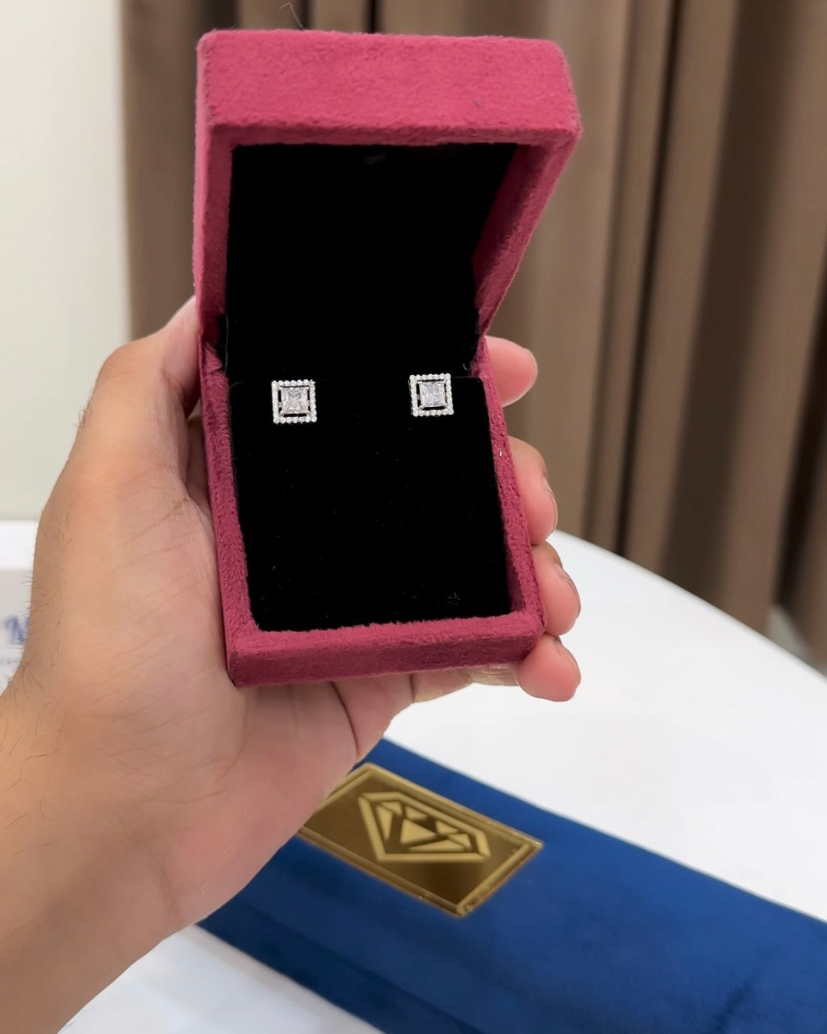 Square Solitaire Earring Studs