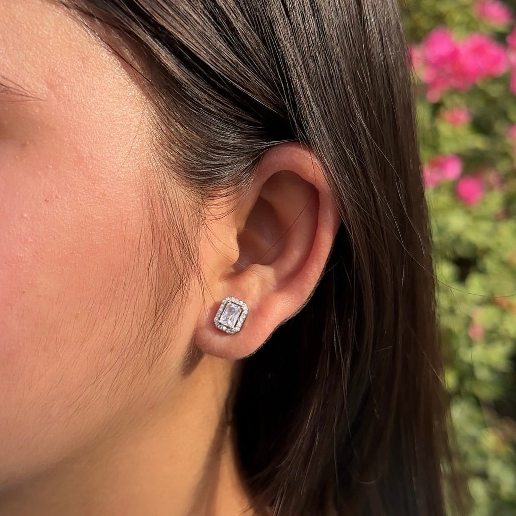 Rectangle Solitaire Earring Studs