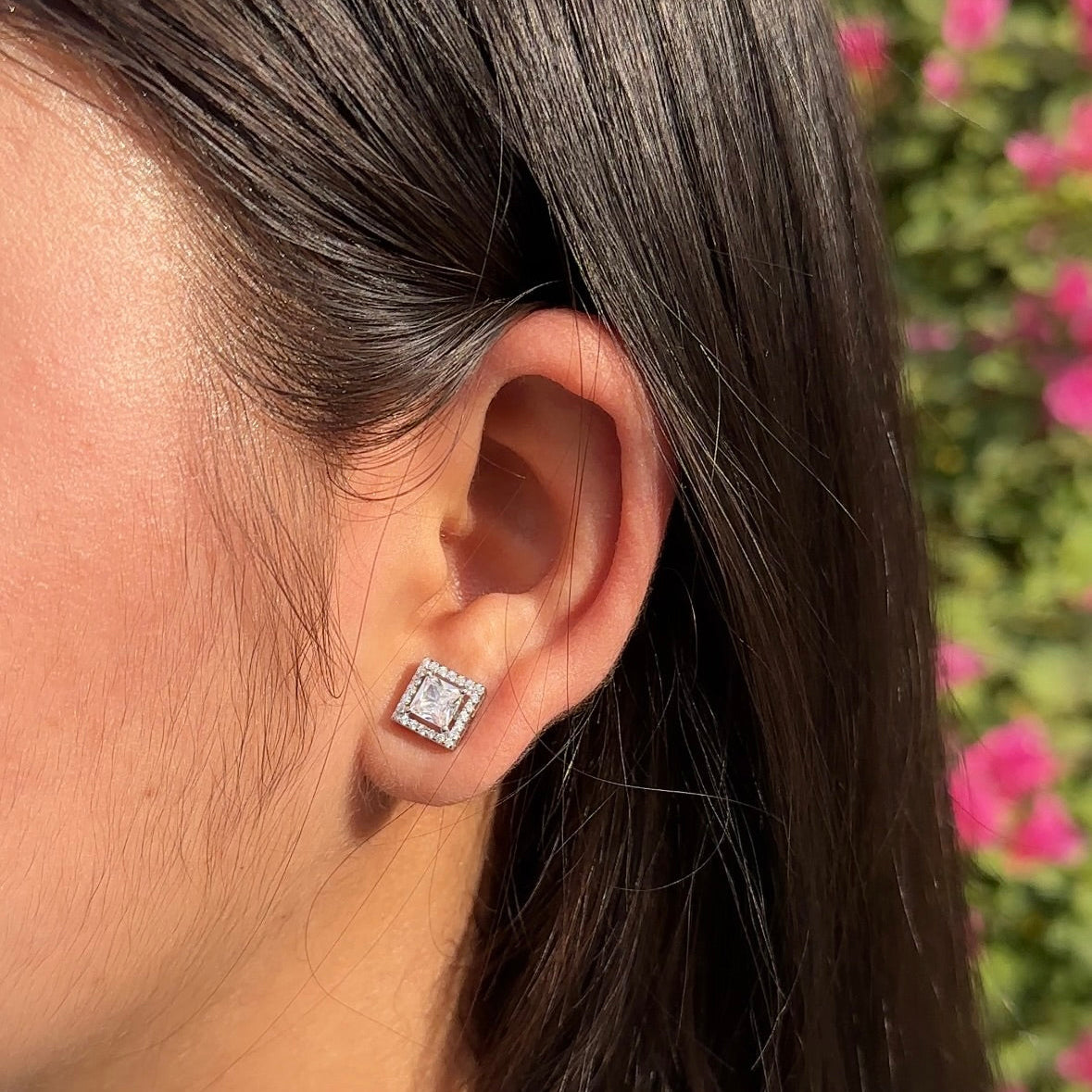 Square Solitaire Earring Studs