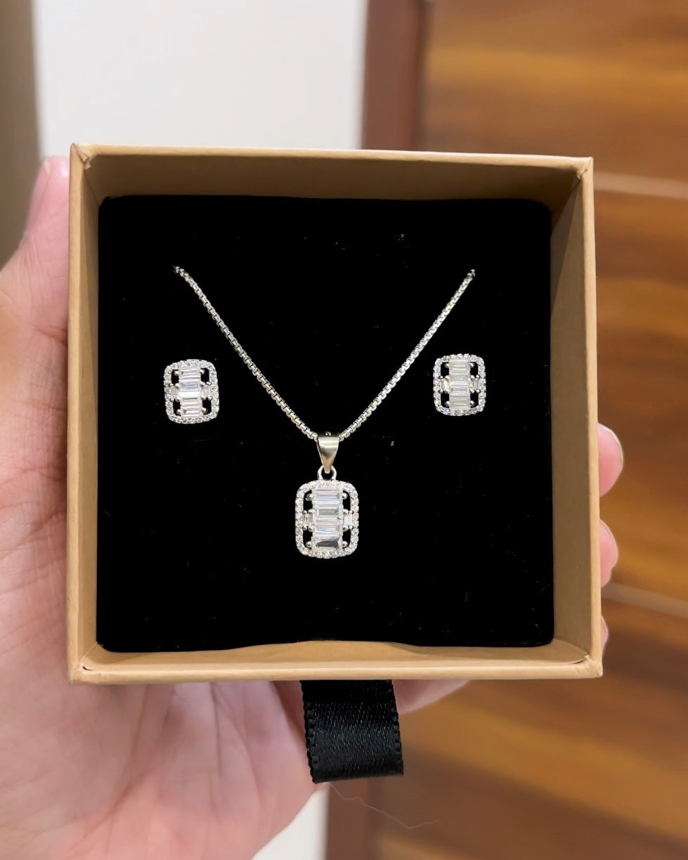 Crystal Rectangle Pendant Set