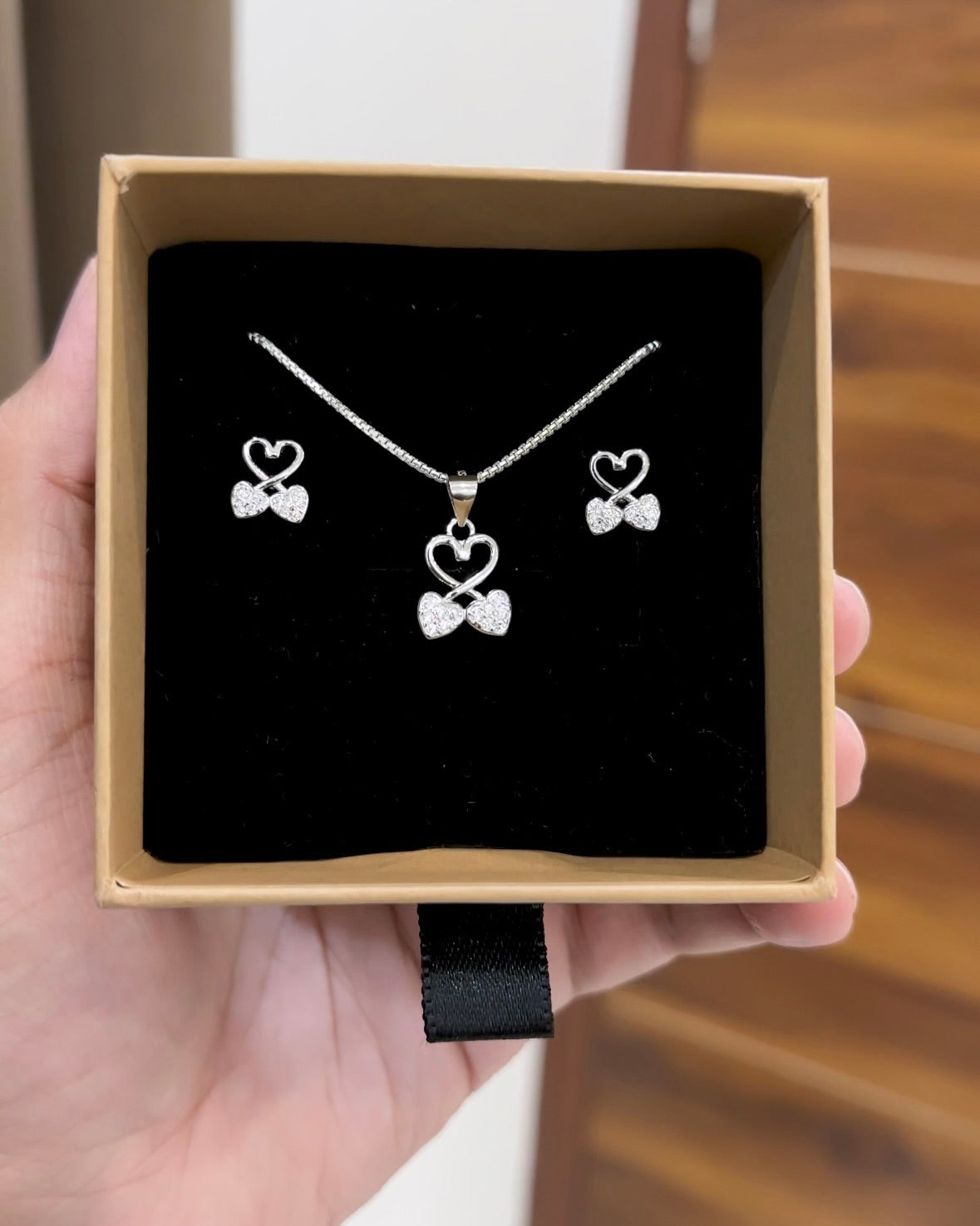 Heart in Heart Pendant Set