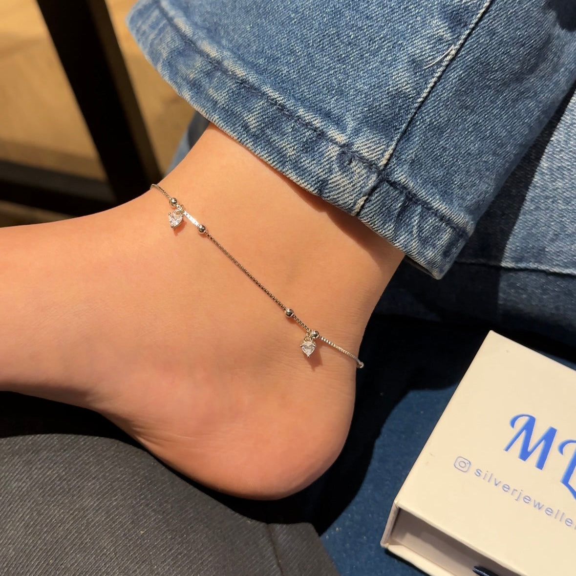 Hearty Solitaire Anklets