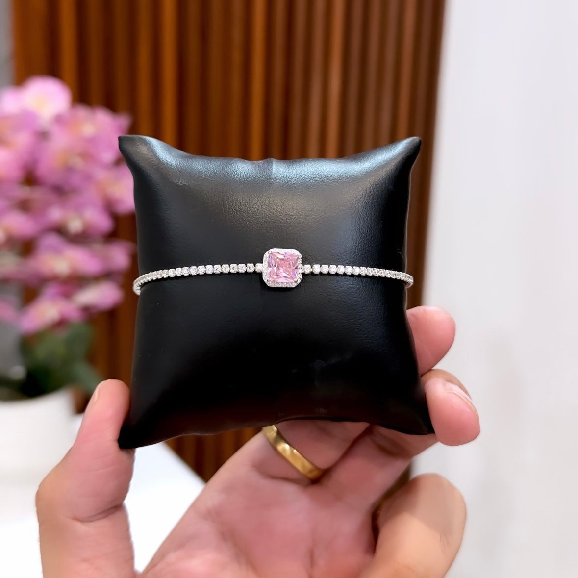 Cushion Solitaire Bracelet (Pink)