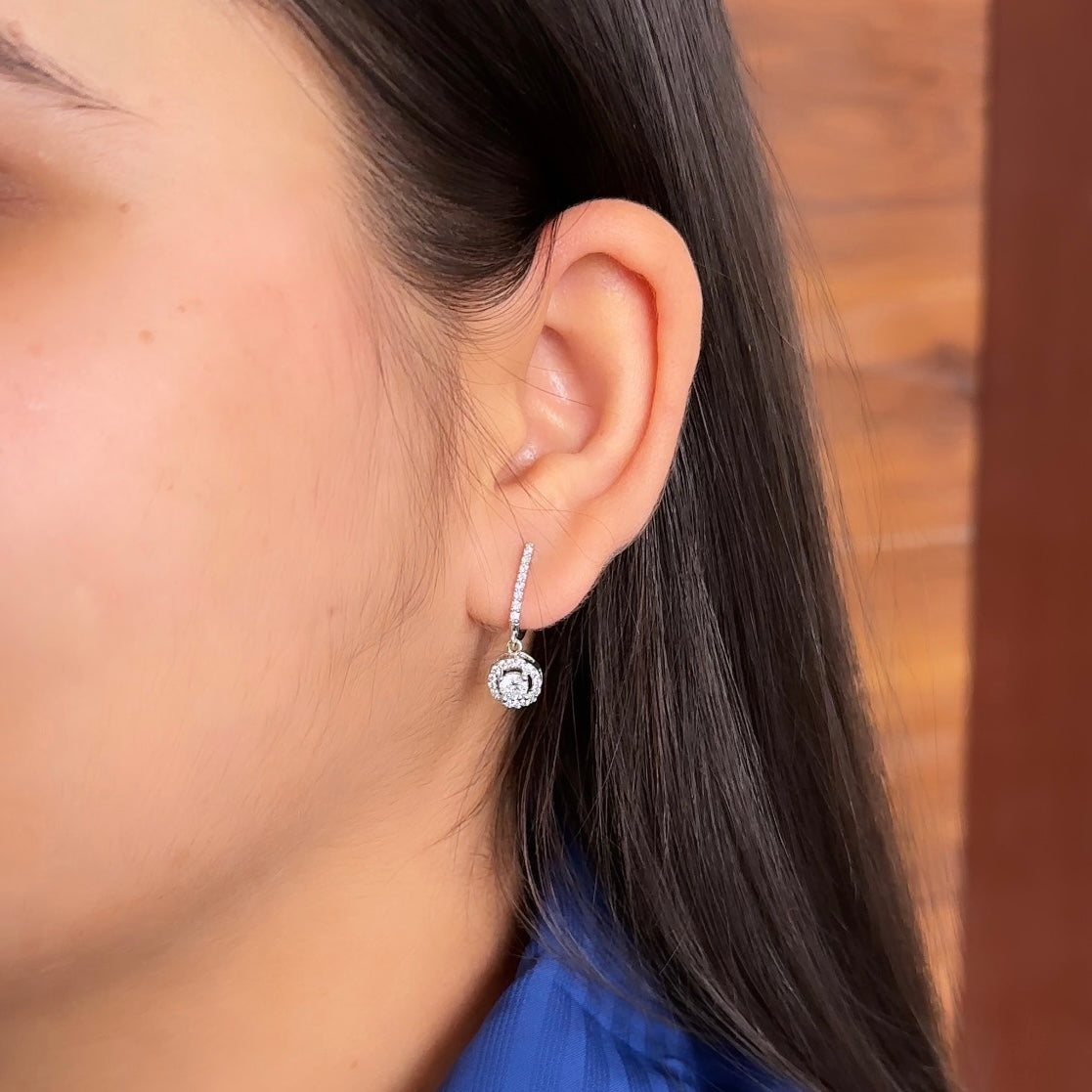 Silver Round Solitaire Dangle Earrings