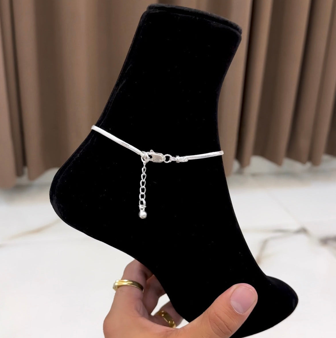 Bell Charm Flat Snake Chain Anklets