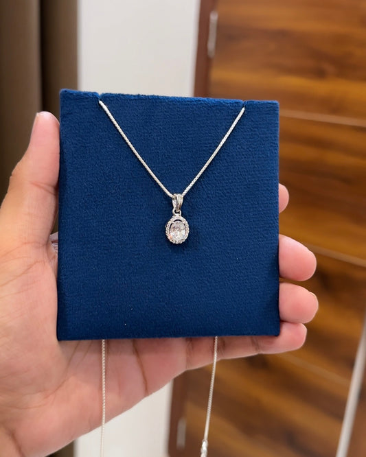 Solitaire Oval Pendant + Chain