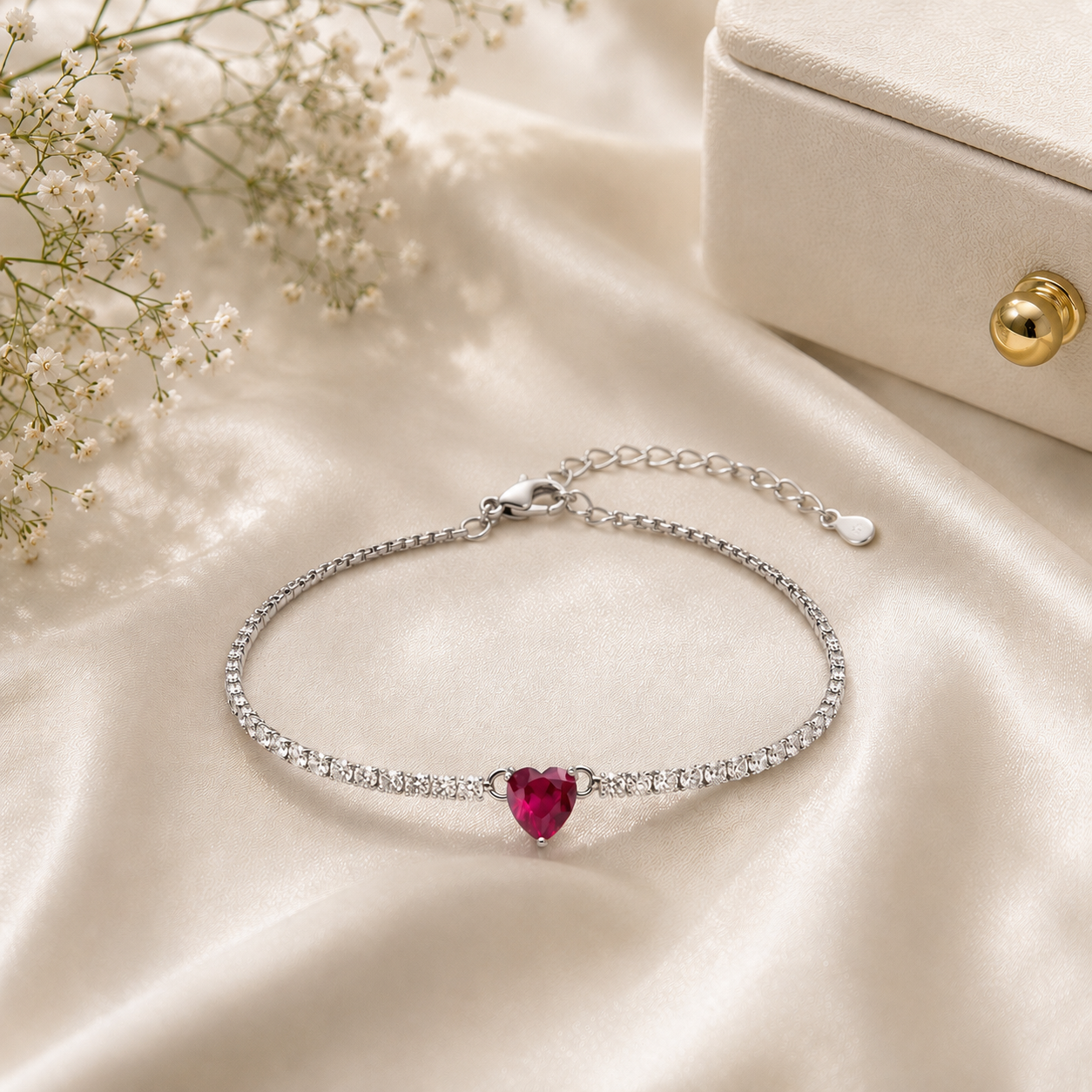 Heart Solitaire Bracelet (Ruby)