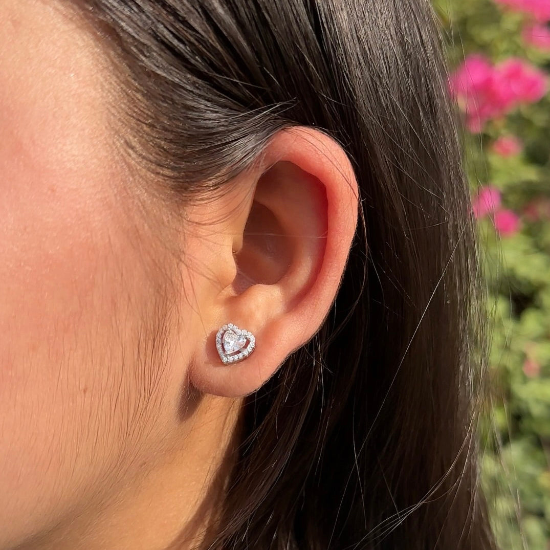 Heart Solitaire Earring Studs