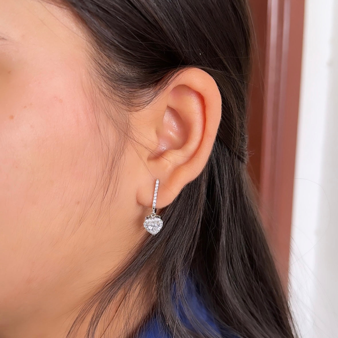 Silver Heart Solitaire Dangle Earrings
