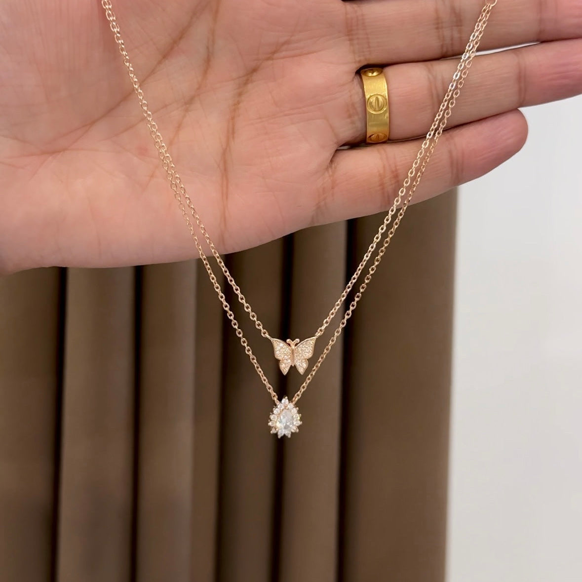 Rose Gold Layered Butterfly Chain