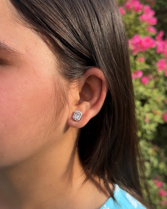 Rectangle Solitaire Earring Studs