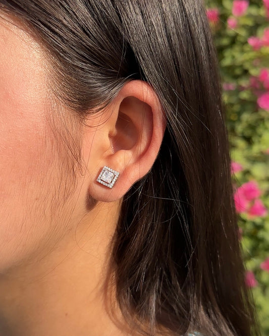Square Solitaire Earring Studs