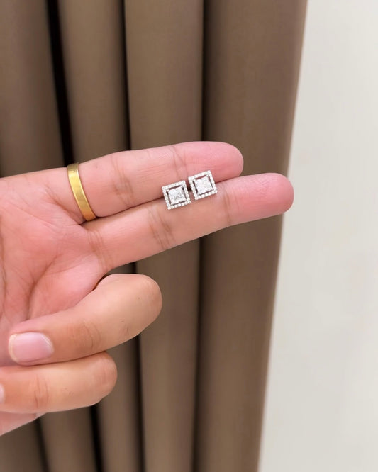 Square Solitaire Earring Studs