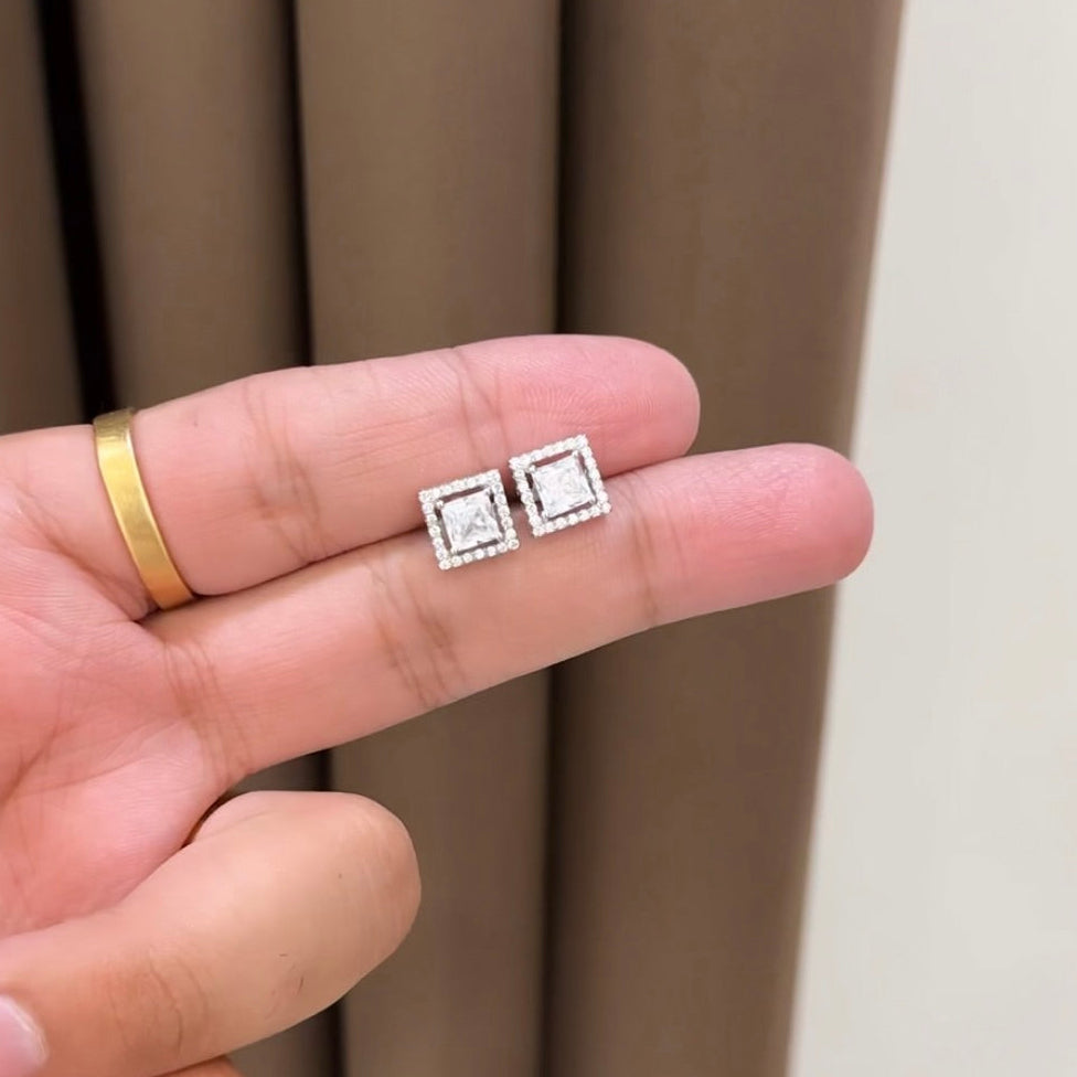Square Solitaire Earring Studs