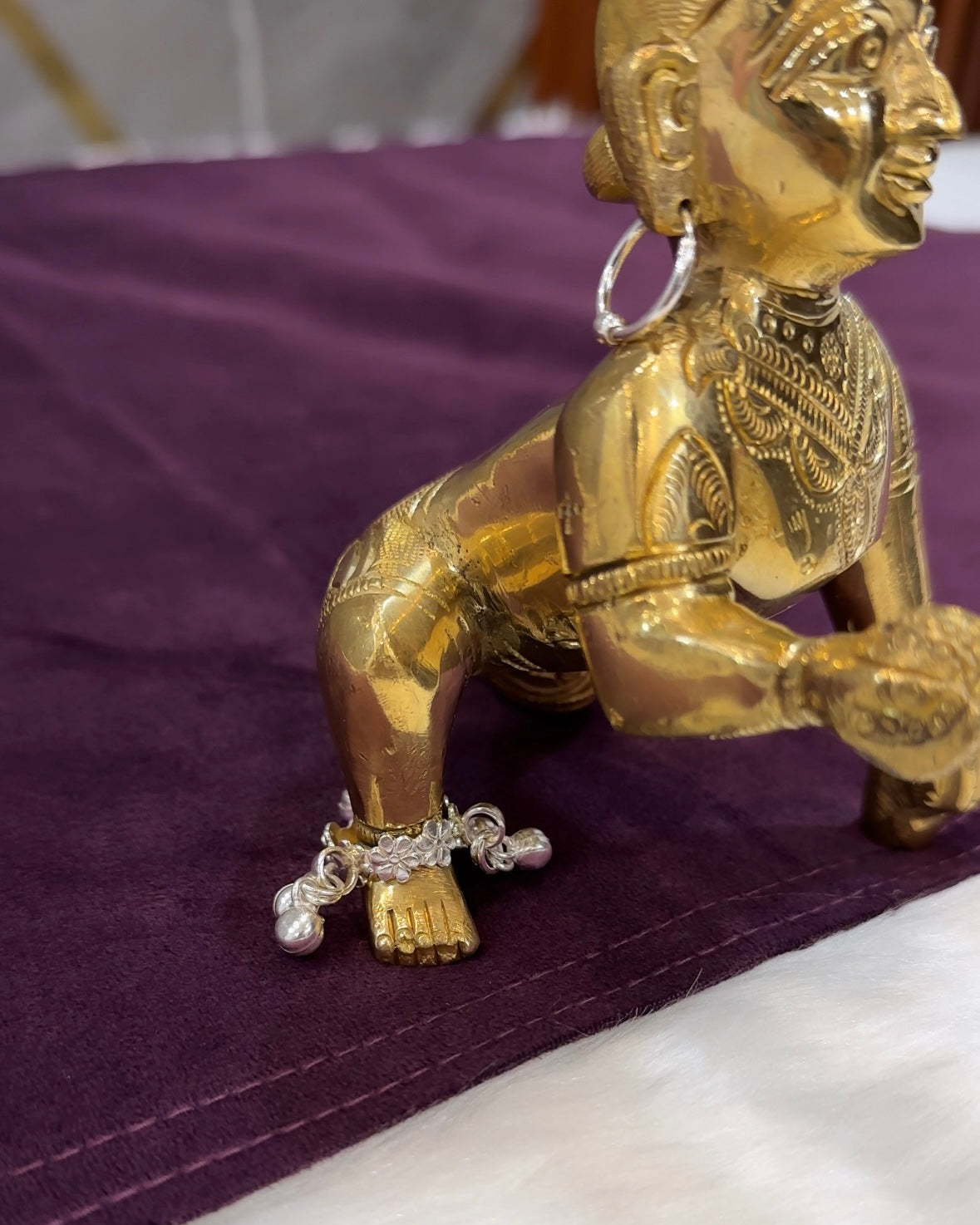 Laddu Gopal Silver Ghungroo Payal/Kade (Floral)
