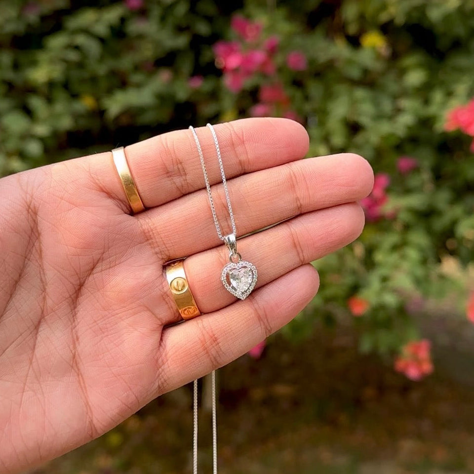 Solitaire Heart Pendant + Chain